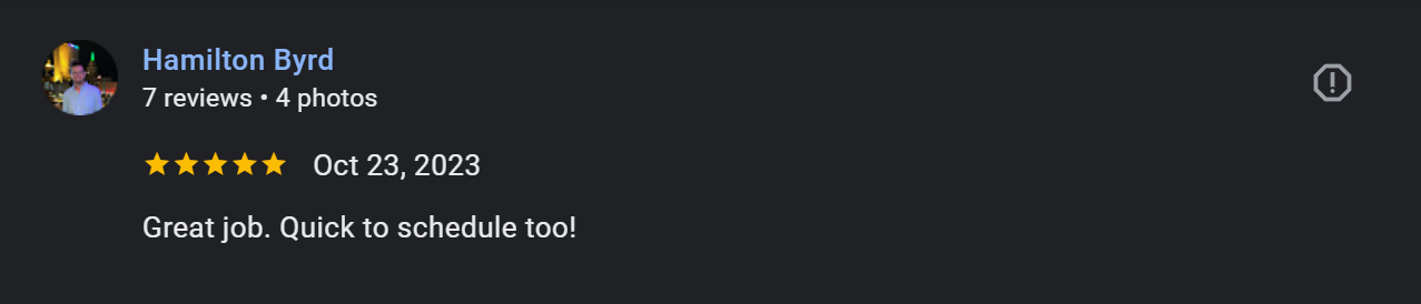 Google review from Hamilton Byrd